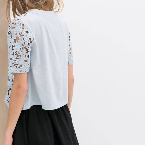 Zara Blue Crochet Cropped Top T-shirt - Picture 4 of 8